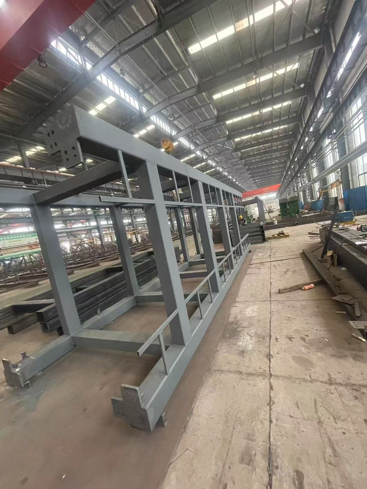 Steel frame supporting the industrial workshop elevator enclosure