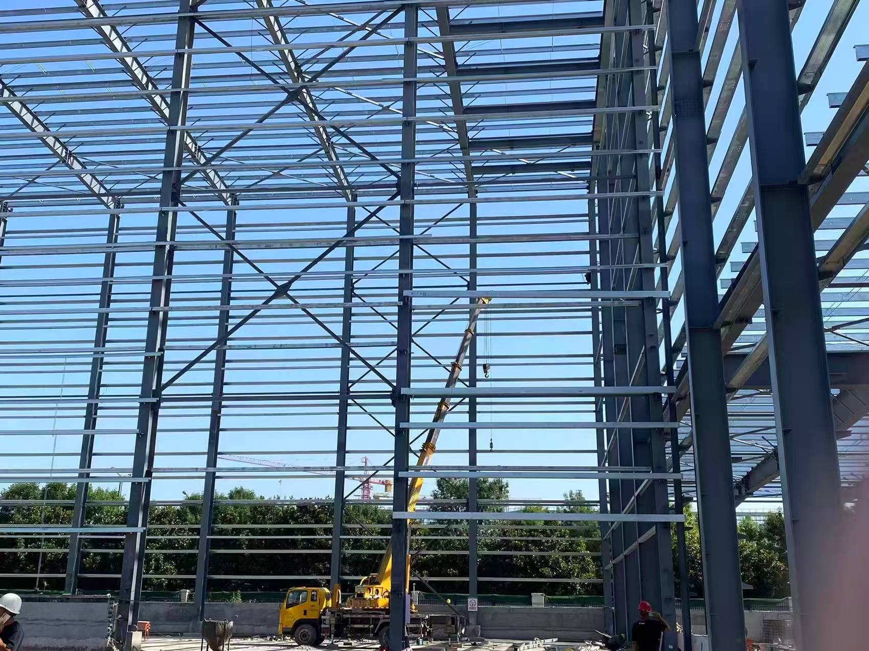 Roof steel framing and purlin installation at the Xinxiang cold store
