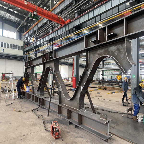 Welded steel truss girder in the fabrication shop